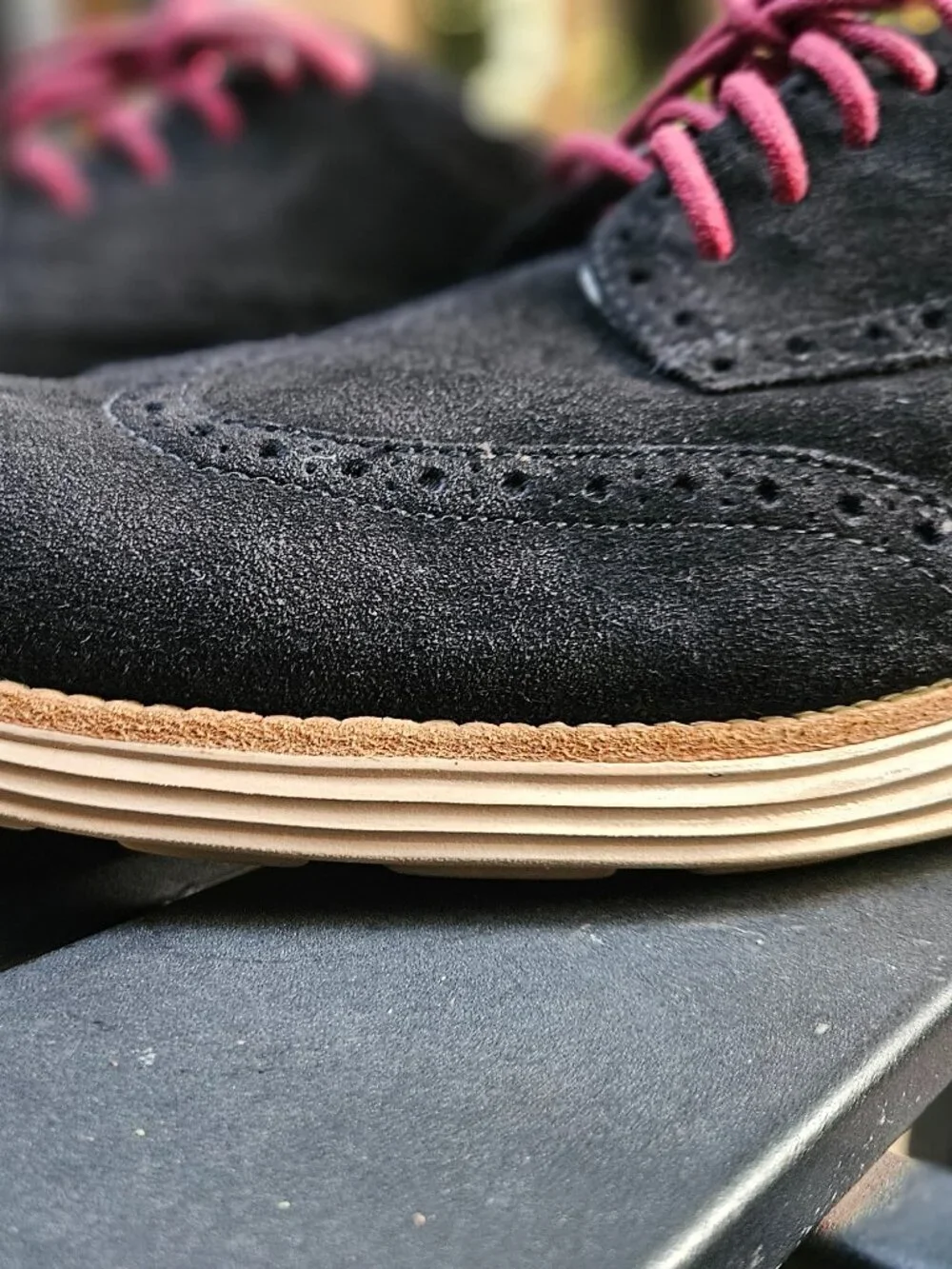 Cole Haan Lunargrand Shoes Men's 11.5 Black Suede Wingtip Oxford C11029